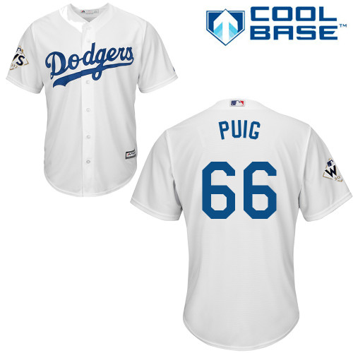 Dodgers #66 Yasiel Puig White Cool Base World Series Bound Stitched Youth MLB Jersey